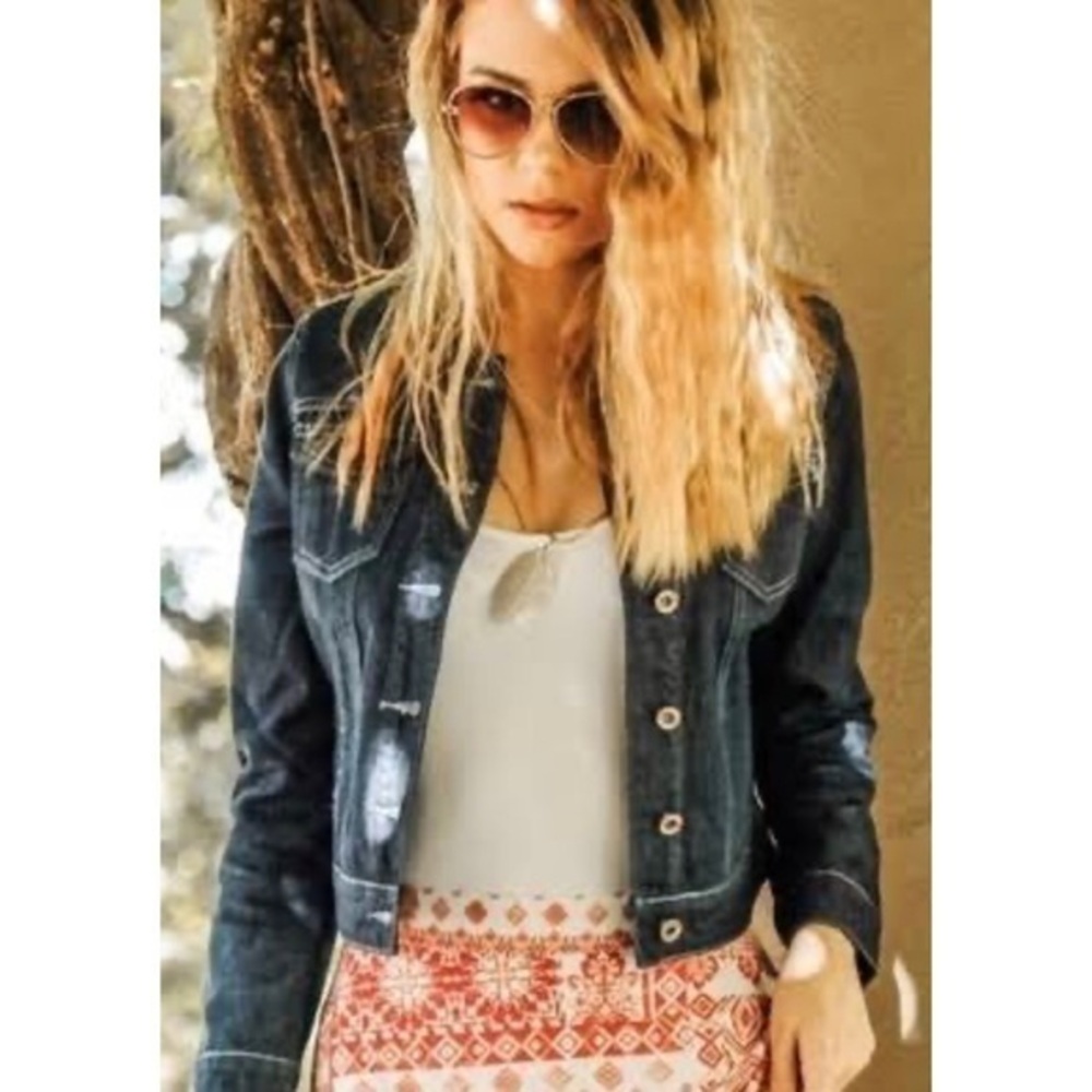 Montrez Dark Wash Cropped Waist Length Denim Jacket Small Medium Large